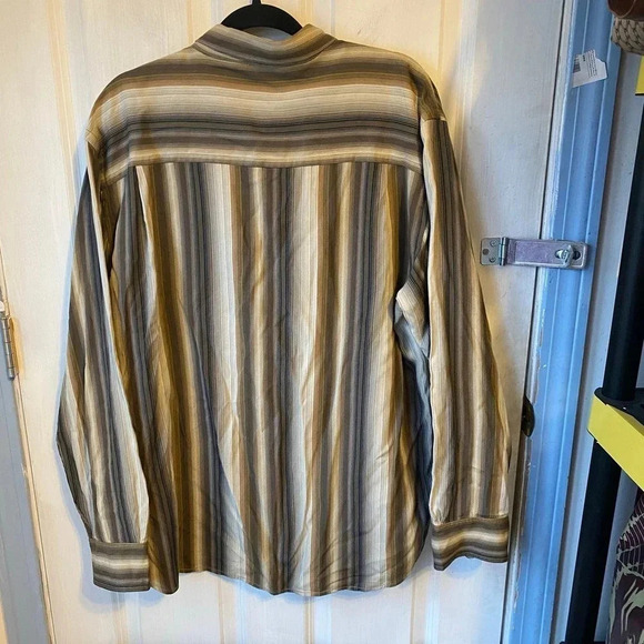 Tommy Bahama Silk Tencel Blend Strips Button Up Shirt Men Size L Pocket - Picture 6 of 9